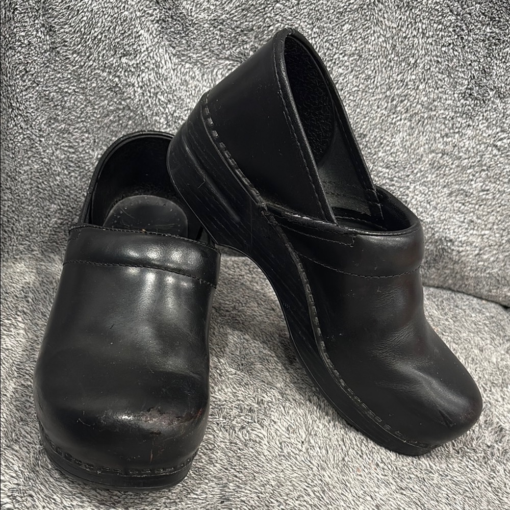 Black Leather Clogs